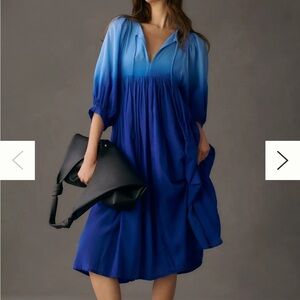 Anthropologie Sundry Blue Ombre Blouson Midi Dress